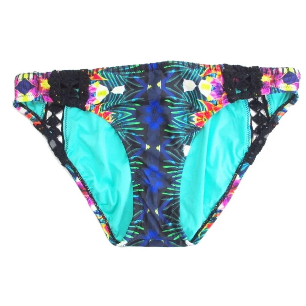 $84 Nanette Lepore Bikini Bottom Medium 8 10 Habanera Crochet Inserts Swim NWT